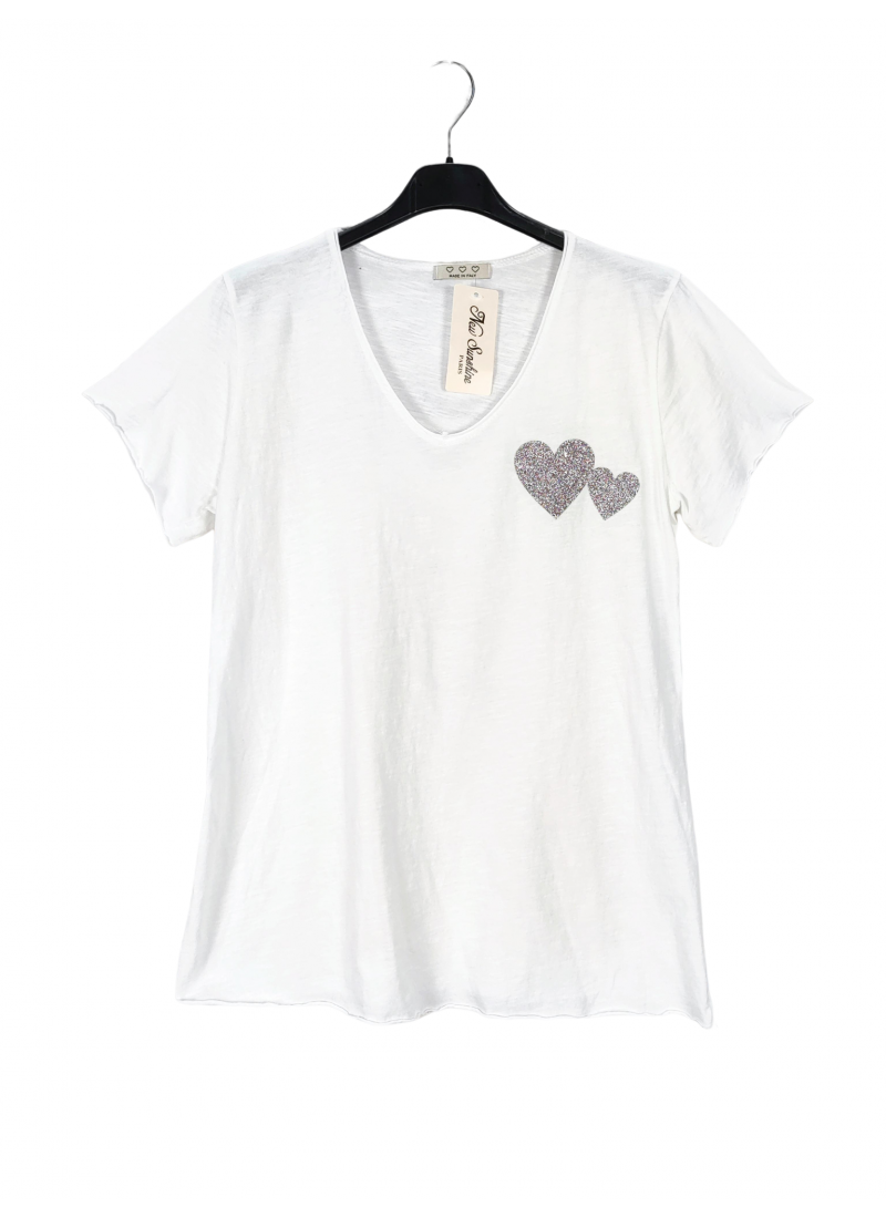 T-shirt col v Coeur